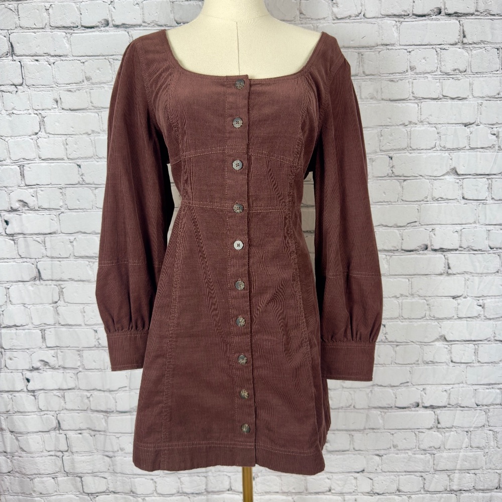 MADEWELL - Corduroy Seamed Long Sleeve Mini Dress  - Size 12 Petite